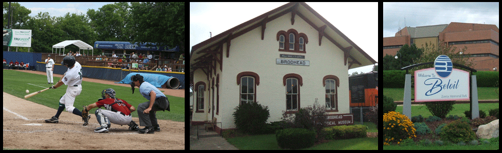 Left to Right: Beloit Snappers, Brodhead Historical Museum, Zonta Park & Municipal Building in Beloit